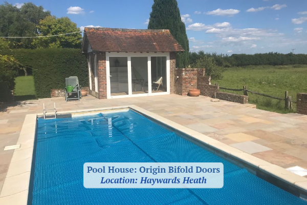 Origin bifold door installation in Pool House Haywards Heath